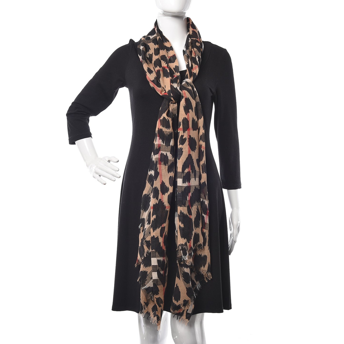 Wool Silk Animal Check Lightweight Scarf Camel