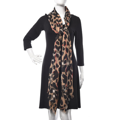 Burberry Wool Silk Animal Check Lightweight Scarf Camel 2 of 5