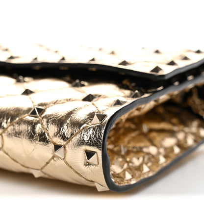 Valentino Garavani Metallic Wrinkled Lambskin Rockstud Spike Wallet on Chain Mekong 9 of 11