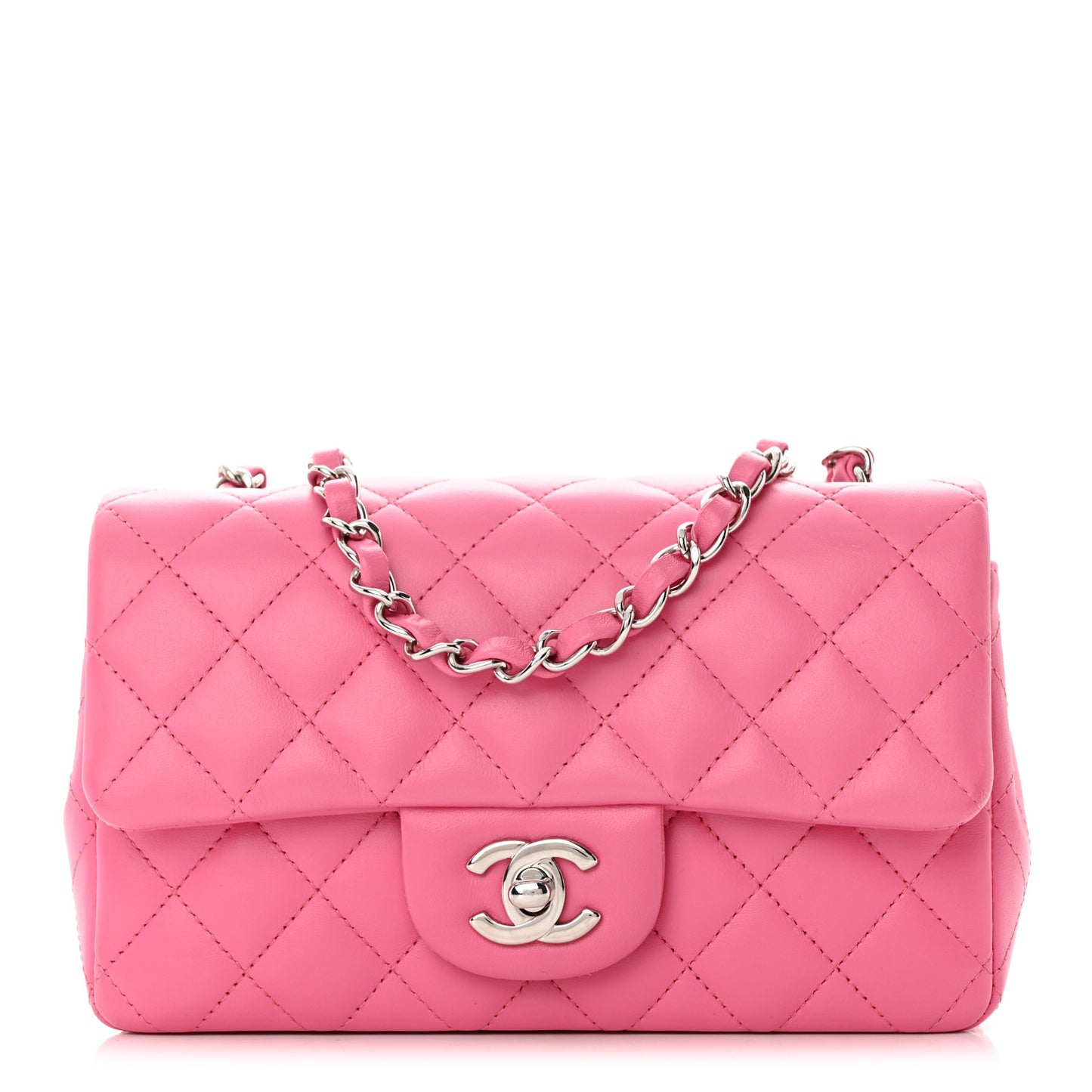 Lambskin Quilted Mini Rectangular Flap Pink