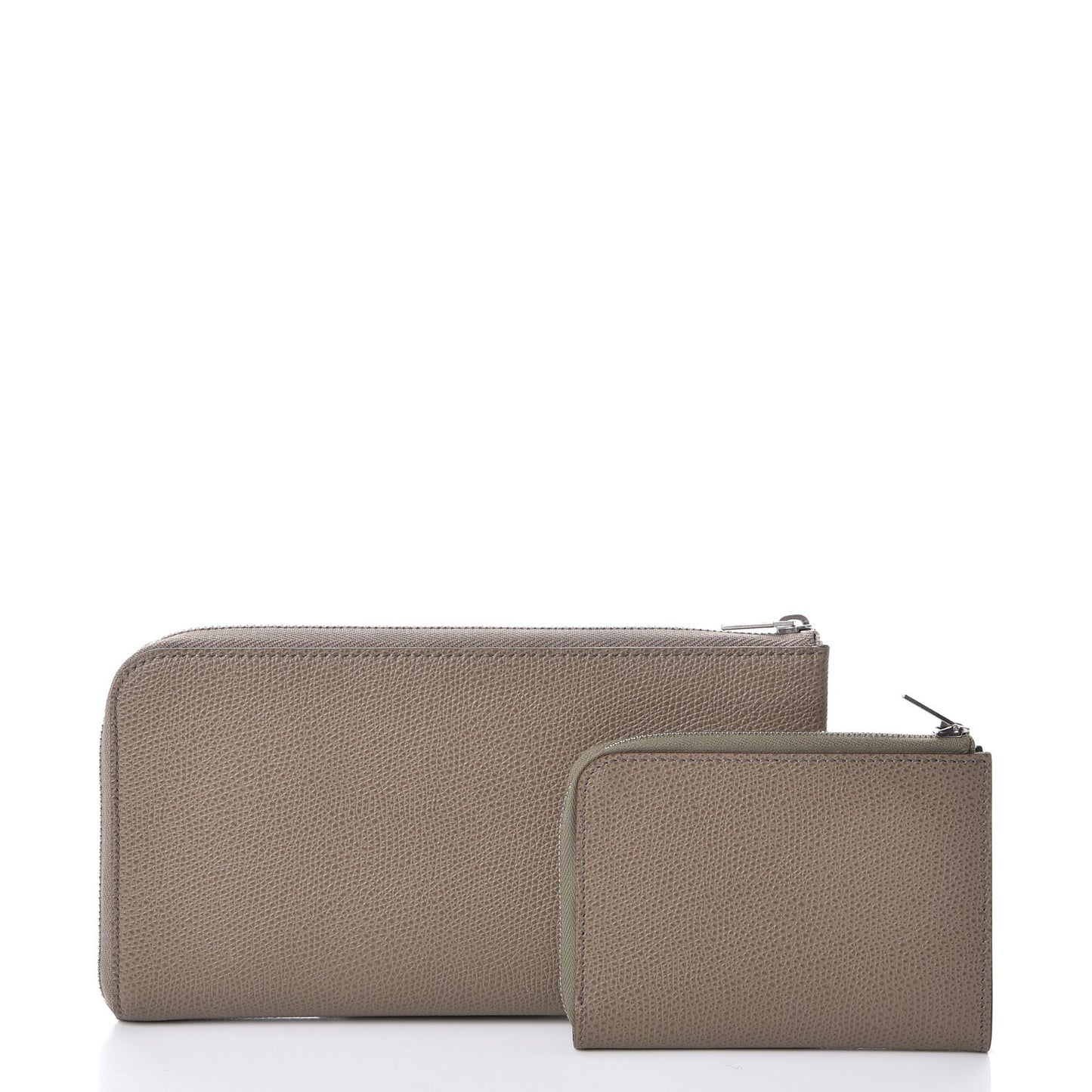 Drummed Calfskin Large Half Zip Multifunction Wallet Taupe