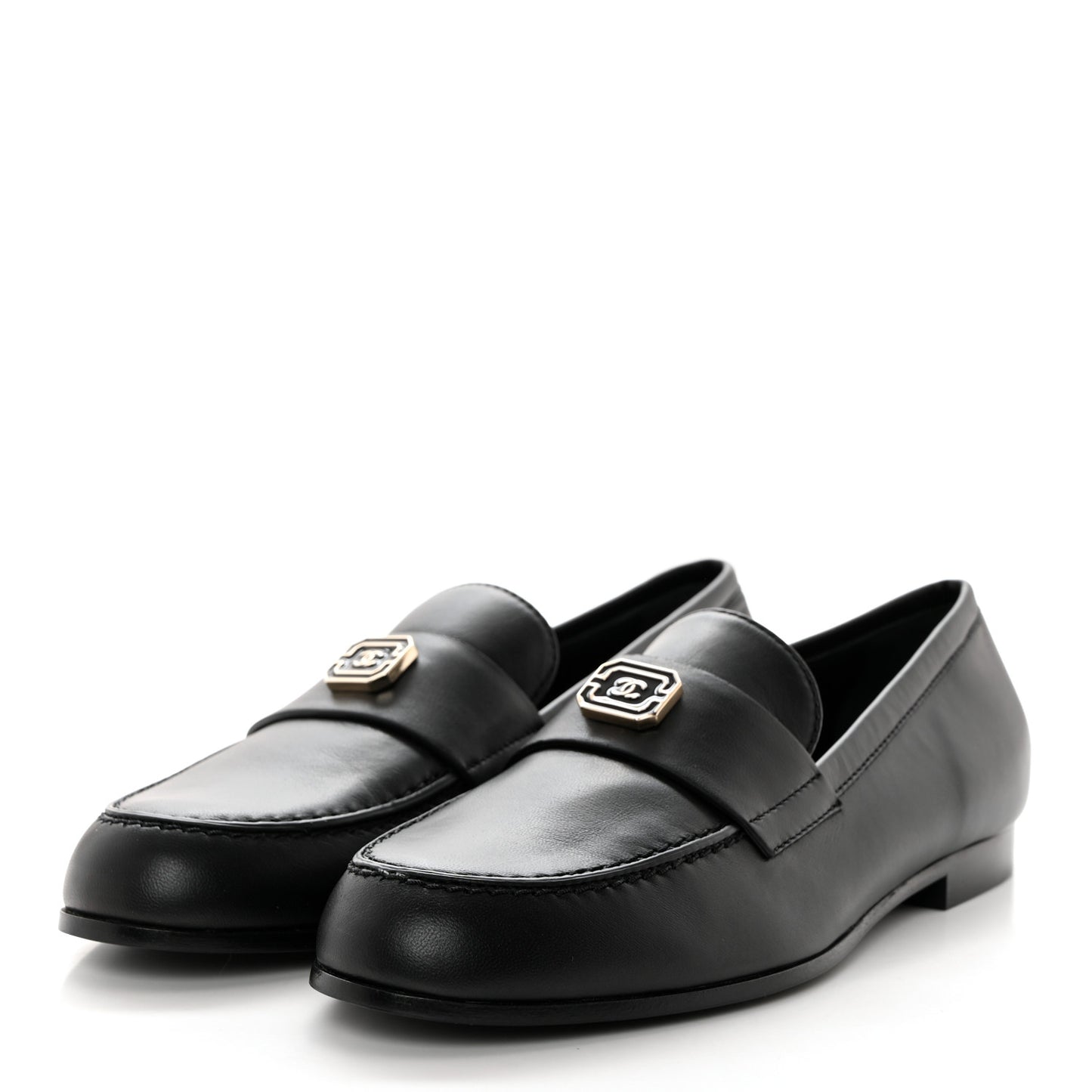 Lambskin Enamel CC Moccasin Loafers 37.5 Black