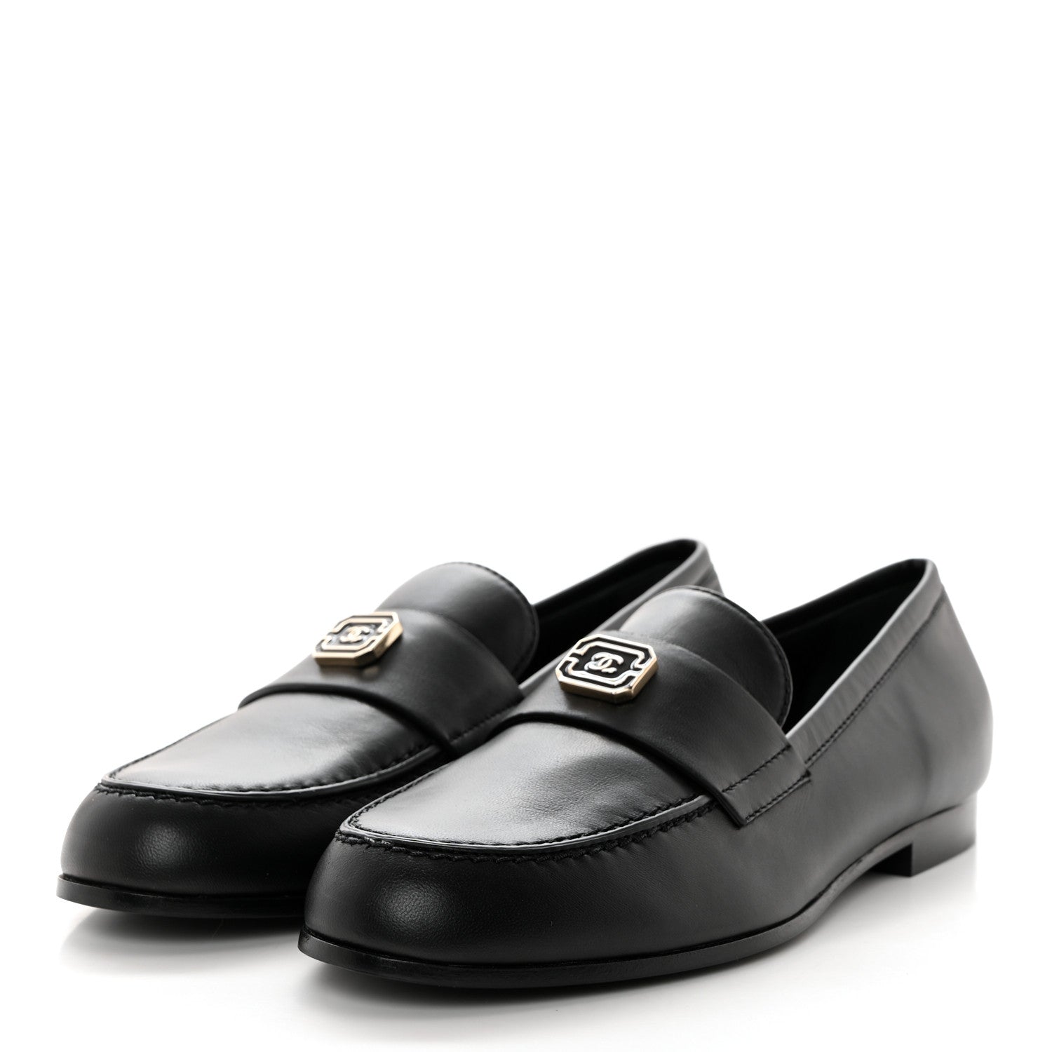 Chanel Lambskin Enamel CC Moccasin Loafers 37.5 Black 3 of 9