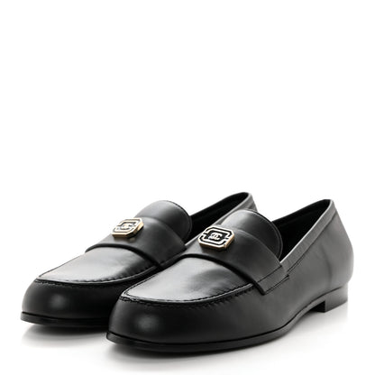 Chanel Lambskin Enamel CC Moccasin Loafers 37.5 Black 3 of 9