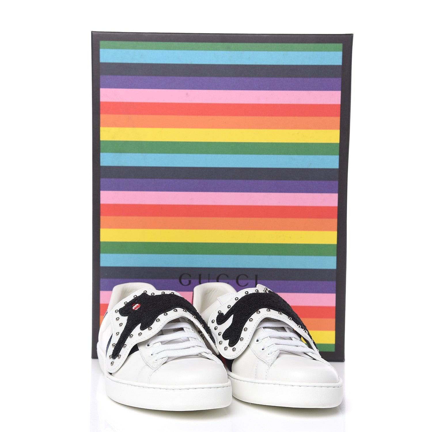 Gucci Calfskin Ayers Web Panther Embroidered Mens Ace Sneakers 7.5 White 10 of 10