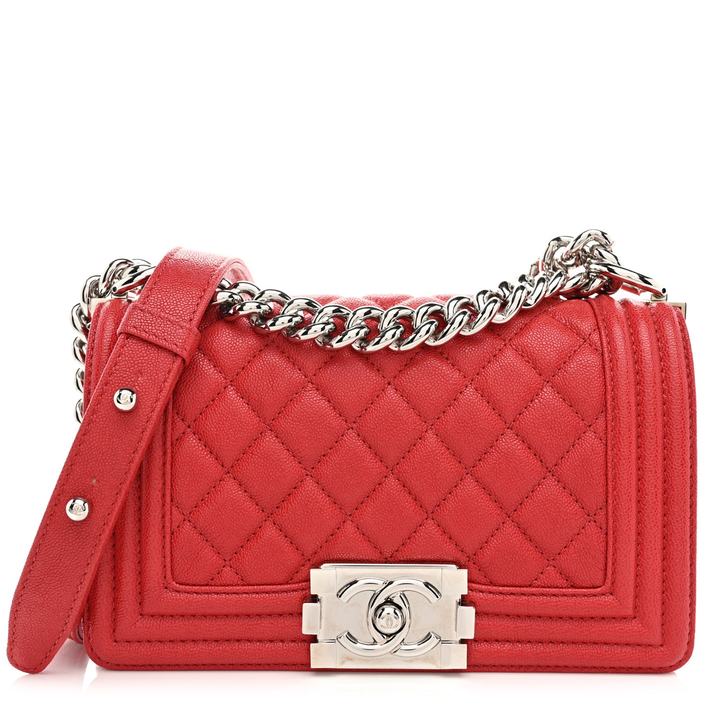 Caviar Quilted Small Boy Flap Dark Red
