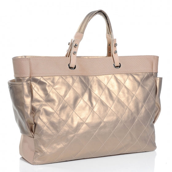 Chanel Coated Canvas Quilted Paris Biarritz XL Tote Gold 3 of 7