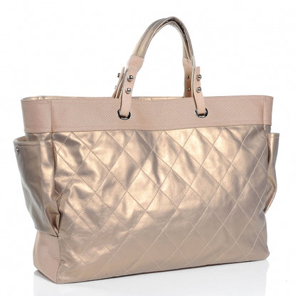 Chanel Coated Canvas Quilted Paris Biarritz XL Tote Gold 3 of 7