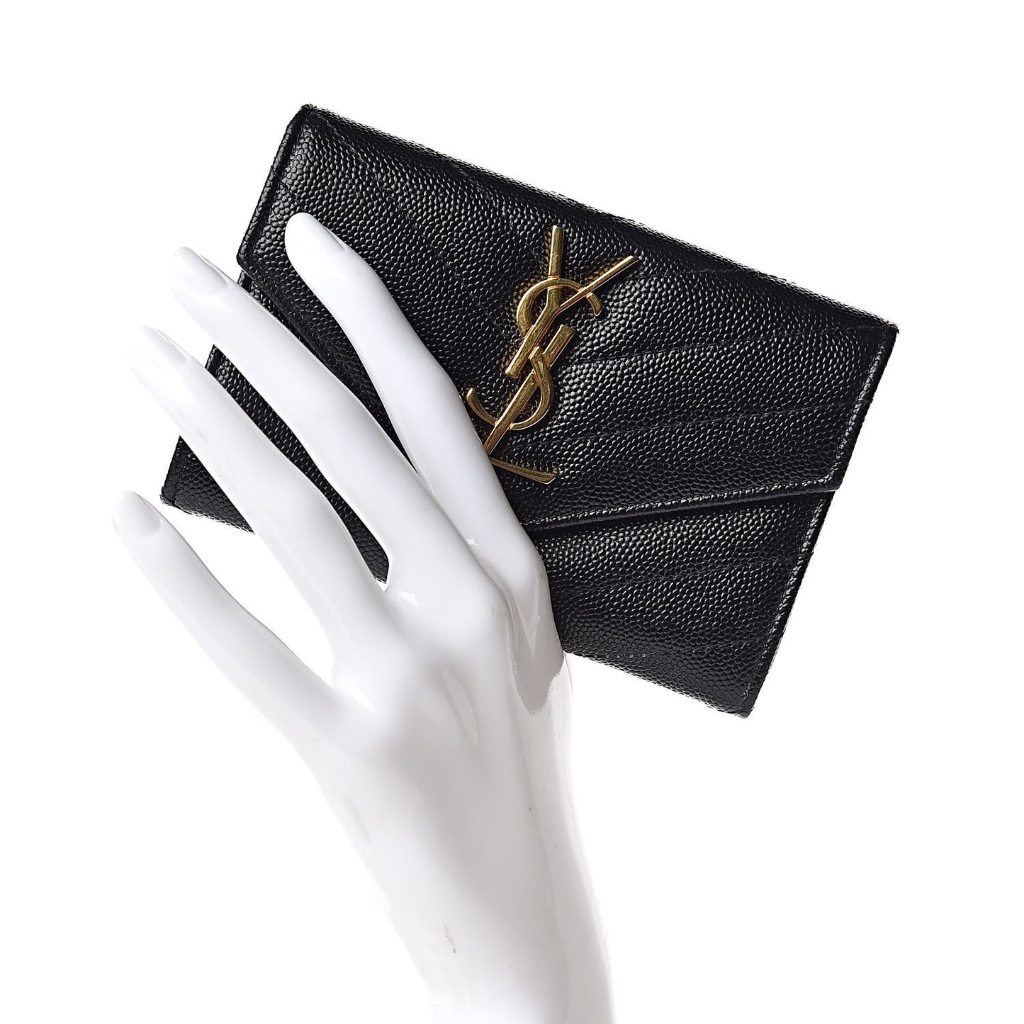 Grain De Poudre Matelasse Chevron Small Monogram Envelope Wallet Black