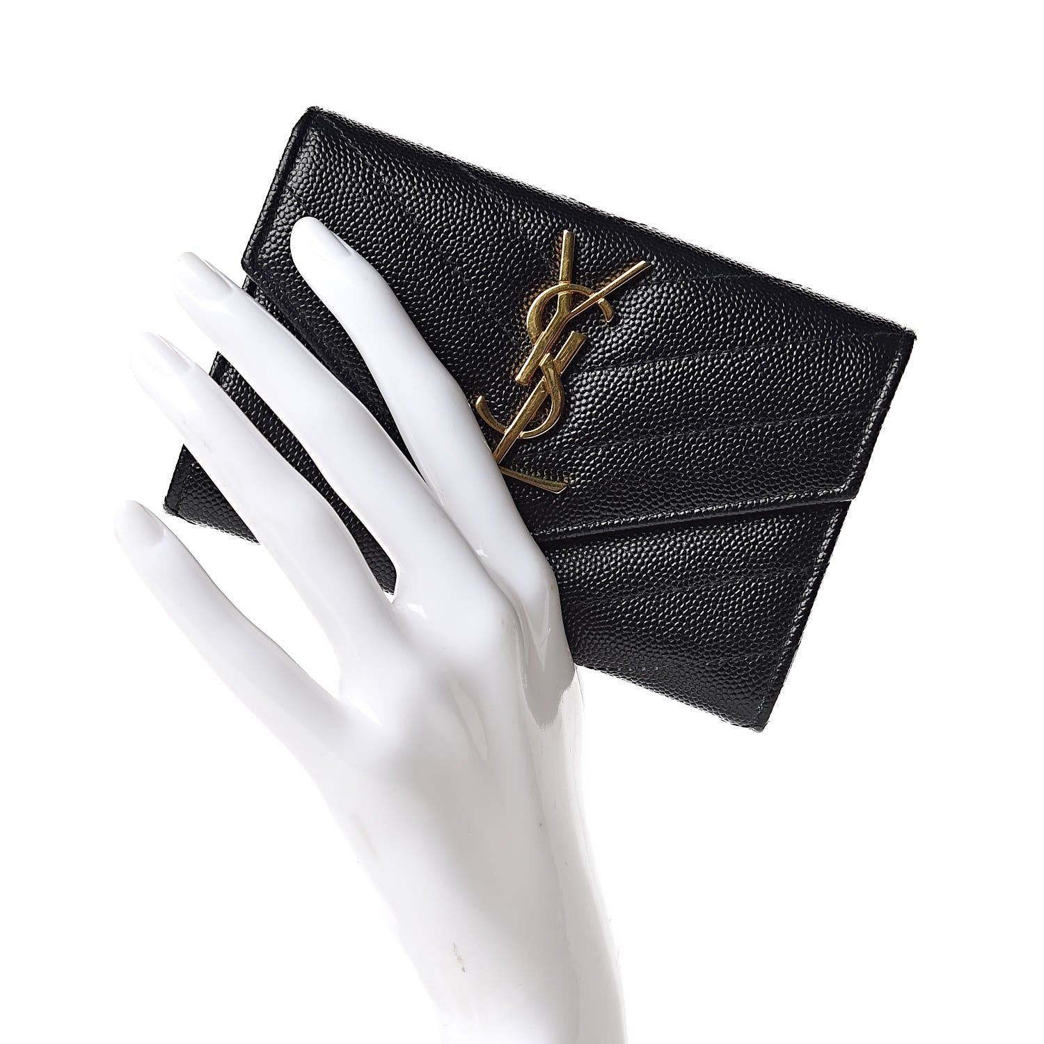 Saint Laurent Grain De Poudre Matelasse Chevron Small Monogram Envelope Wallet Black 2 of 6