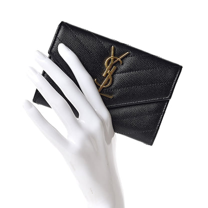 Saint Laurent Grain De Poudre Matelasse Chevron Small Monogram Envelope Wallet Black 2 of 6