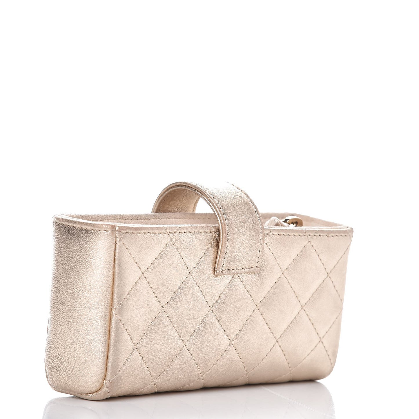 Metallic Lambskin Quilted Mini Phone Holder Clutch Light Gold