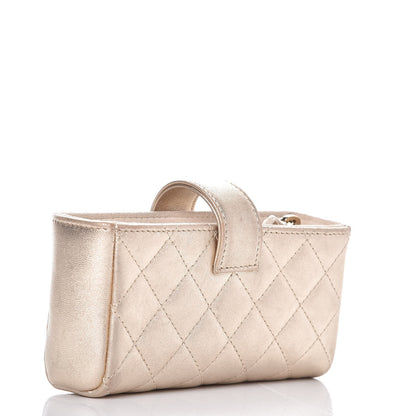 Chanel Metallic Lambskin Quilted Mini Phone Holder Clutch Light Gold 3 of 7