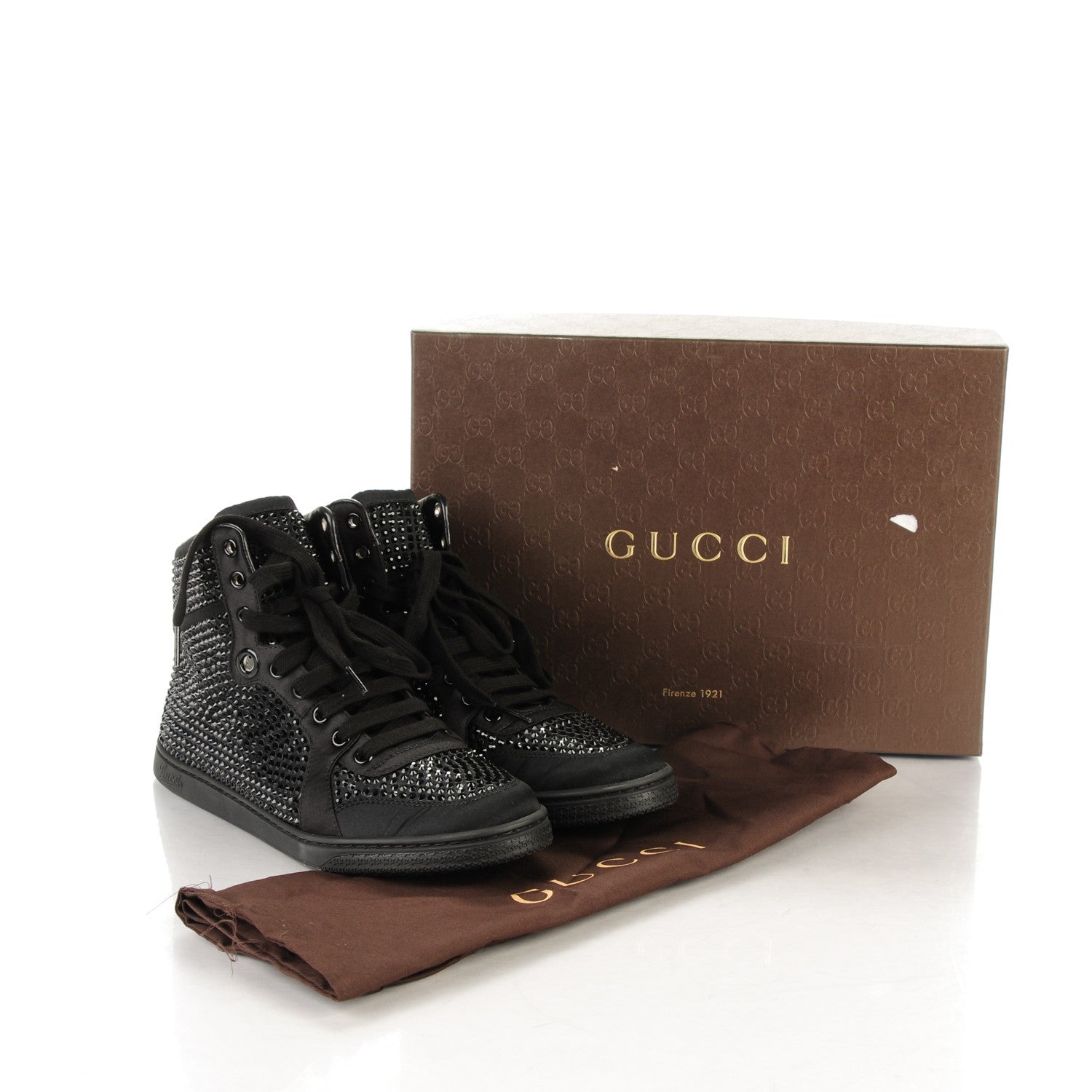 Gucci Satin Studded High Top Sneakers 38 Black 7 of 7