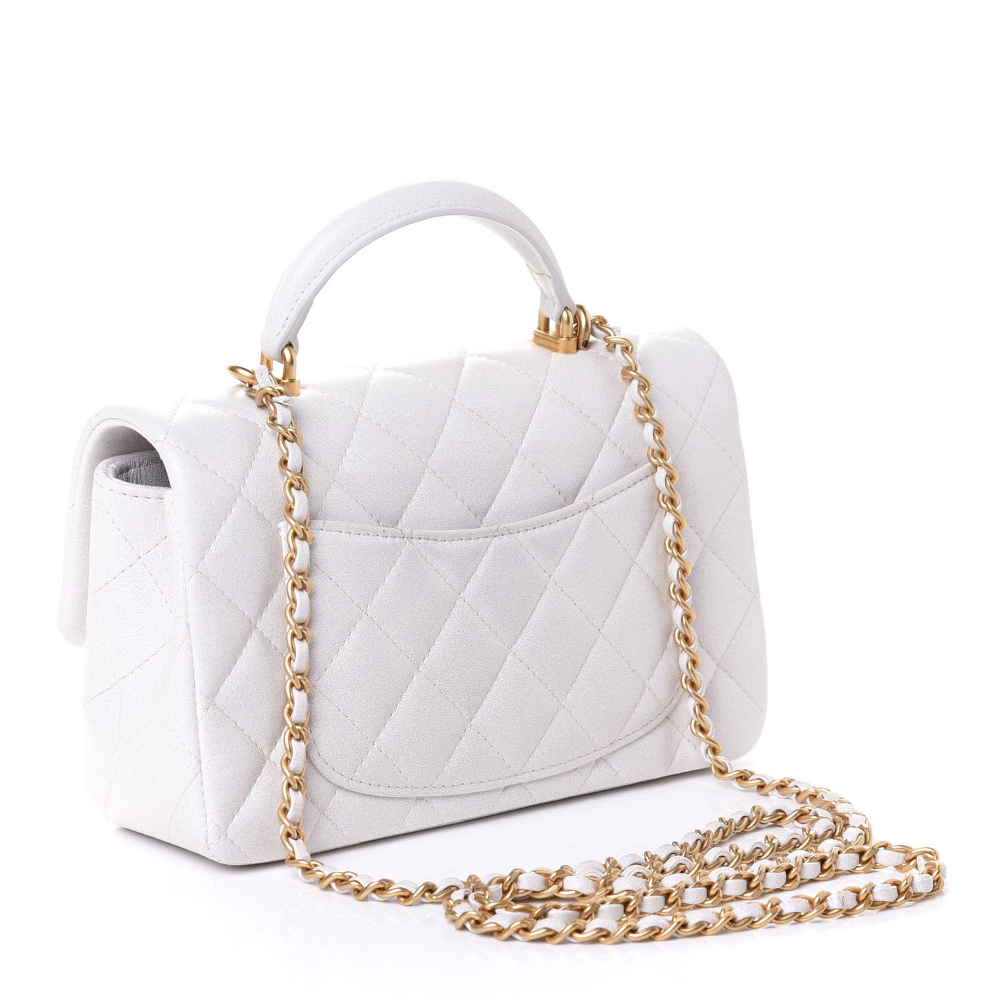 Iridescent Lambskin Quilted Mini Top Handle Rectangular Flap White