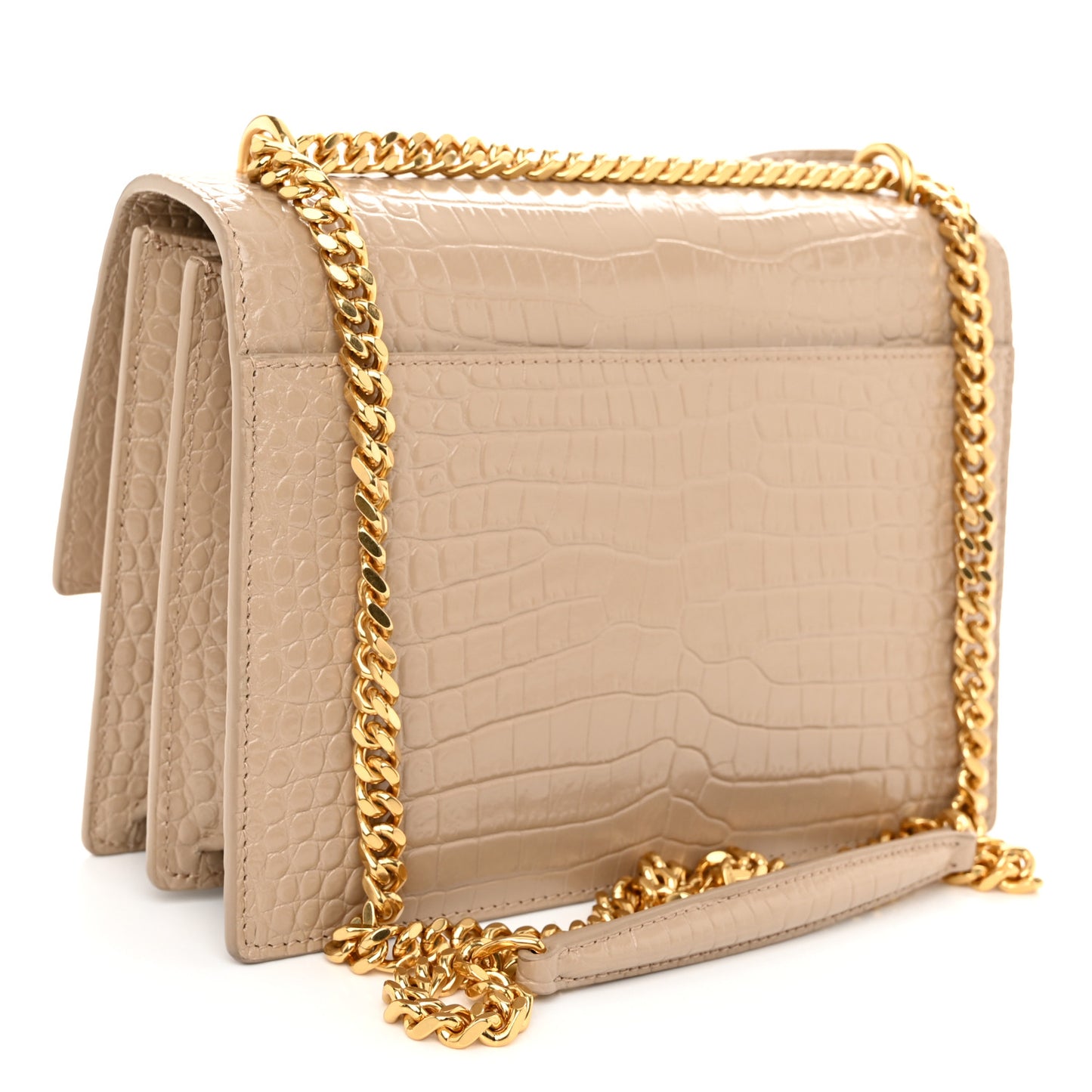 Calfskin Crocodile Embossed Medium Monogram Sunset Dark Beige