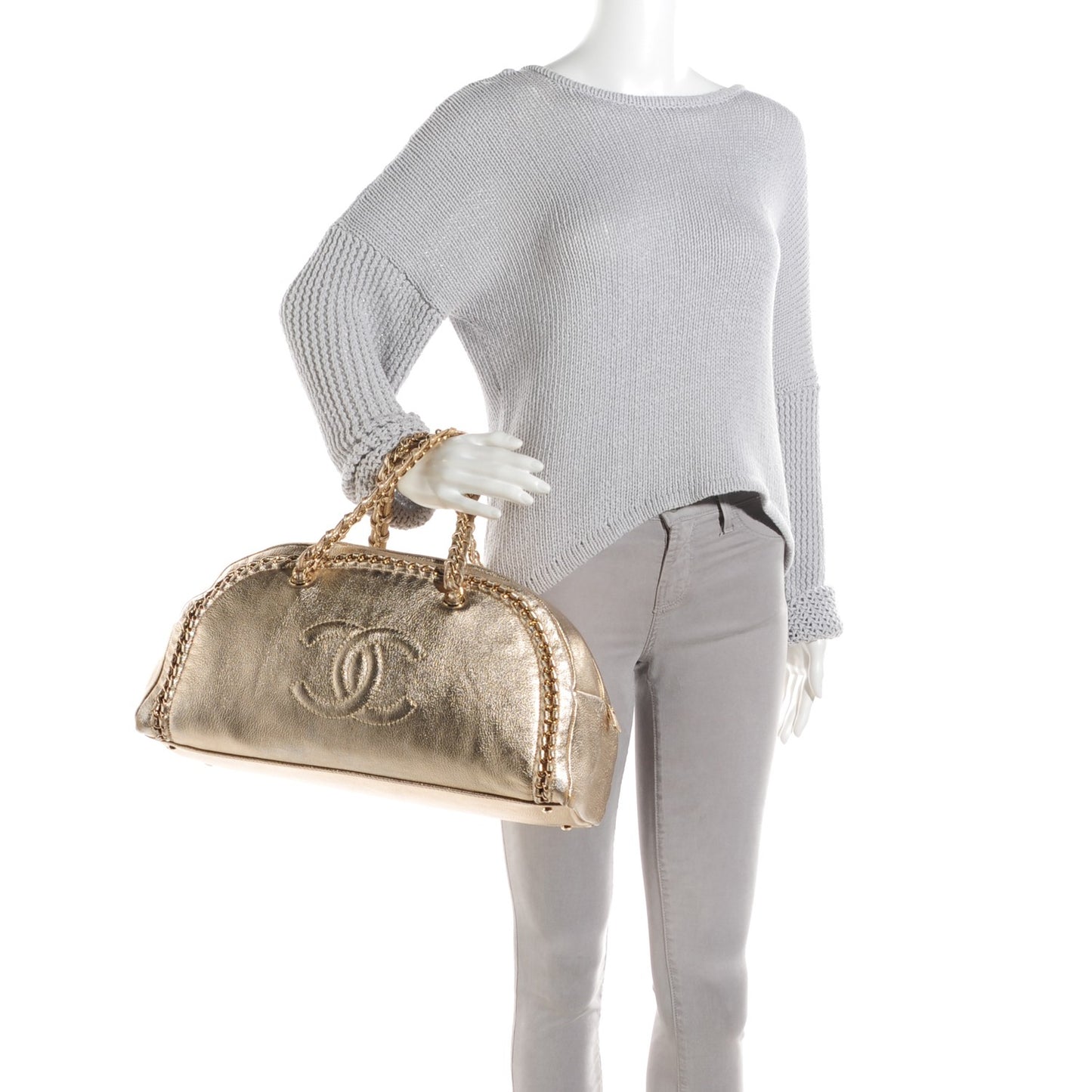 Metallic Goatskin Large Luxe Ligne Bowler Gold
