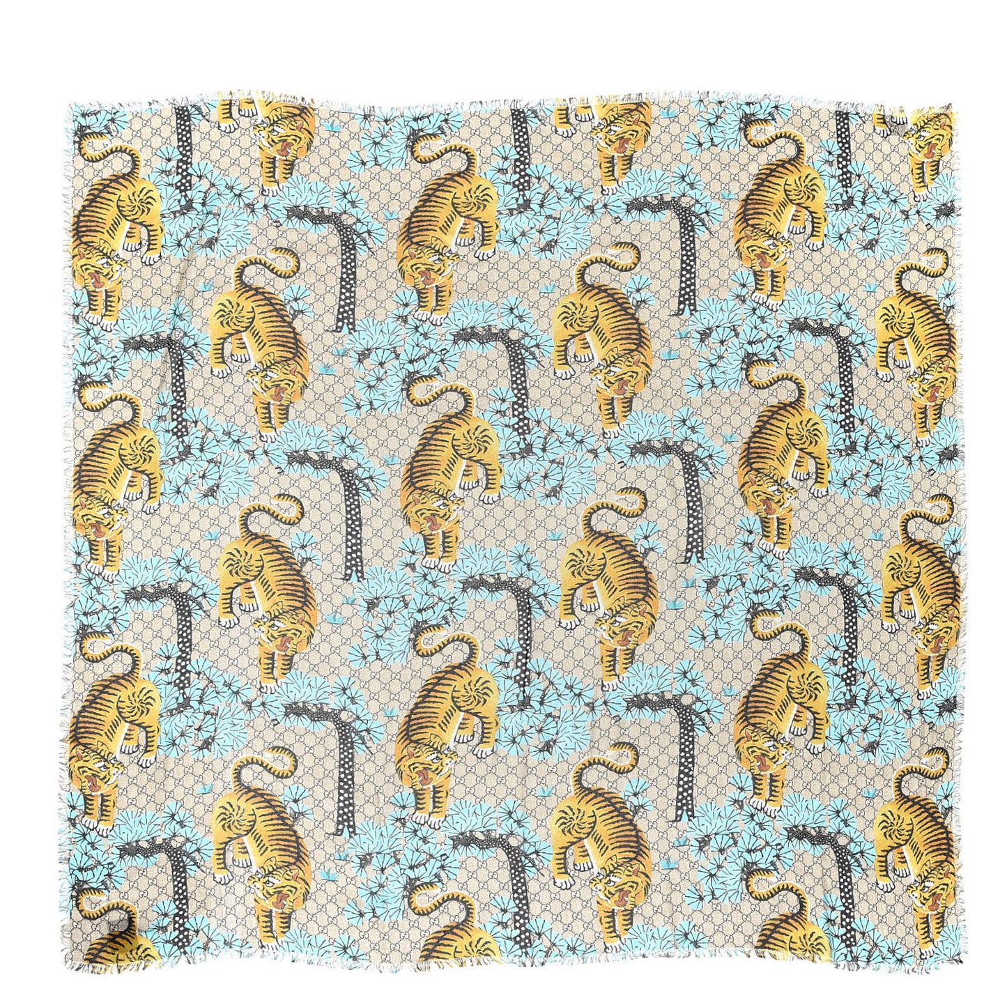 Modal Silk GG Monogram Supreme Tiger Shawl Rope Sky Blue