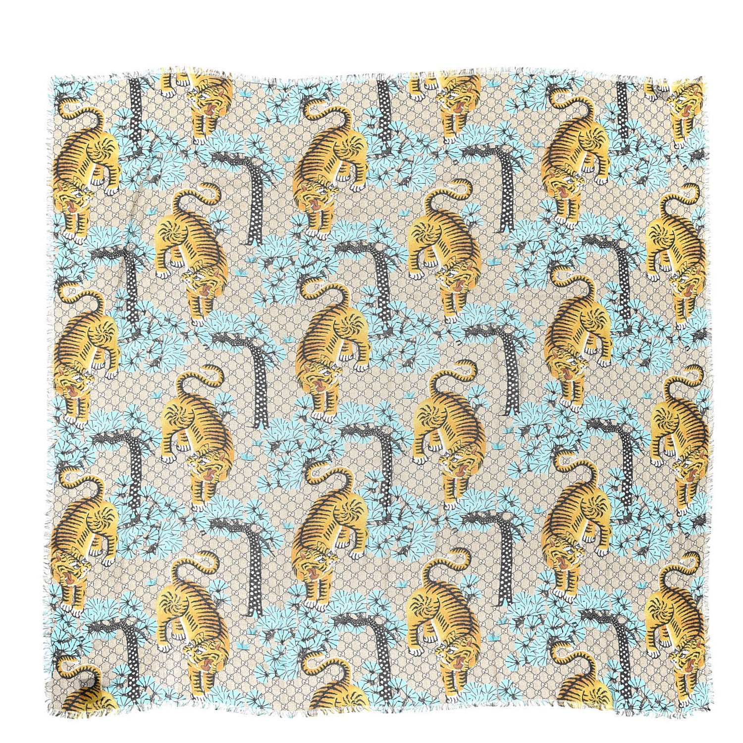 Gucci Modal Silk GG Monogram Supreme Tiger Shawl Rope Sky Blue 1 of 5