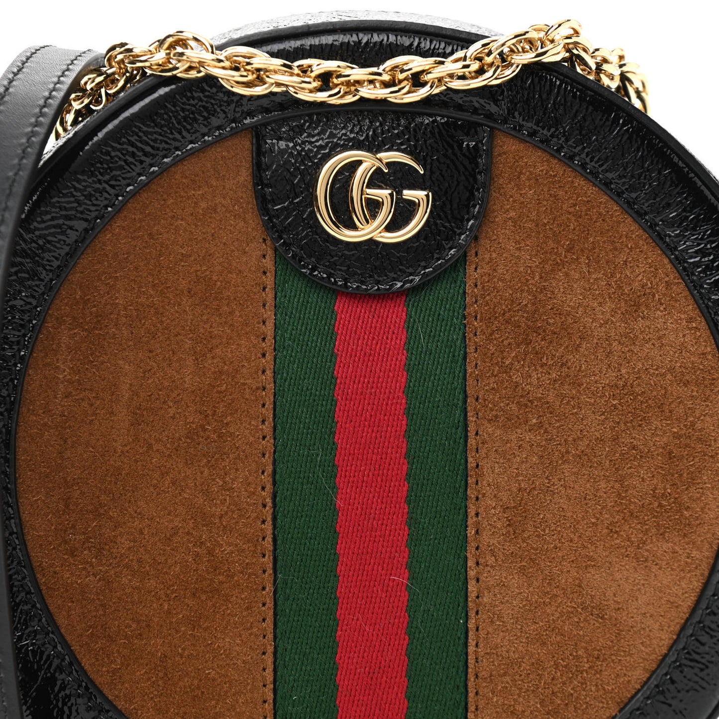 Suede Patent Web Mini Ophidia Round Shoulder Bag Nocciola Black