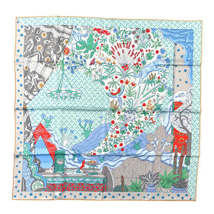 Hermes Silk Twill Le Premier Chant Scarf 90 Aqua Vert Grenadine 1 of 3