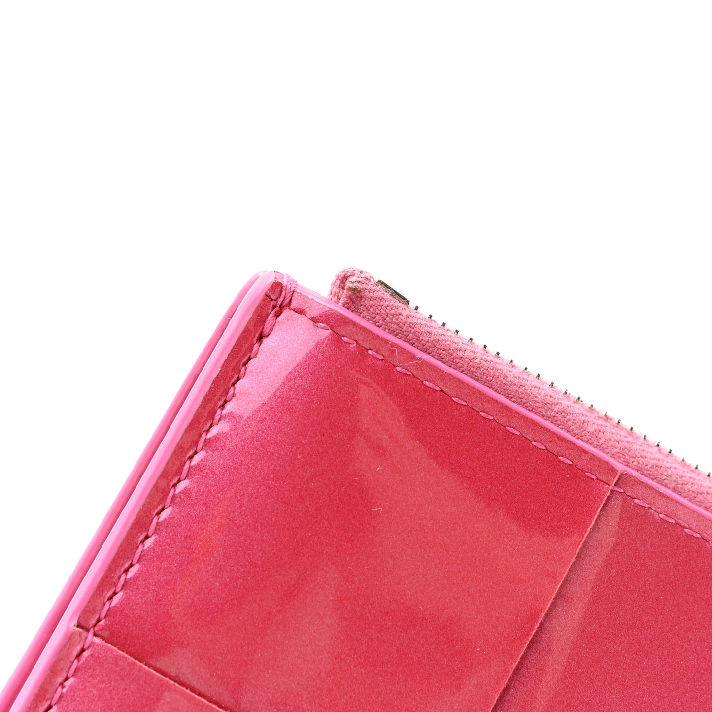 Metallic Patent Calfskin Intrecciato Zip Card Holder Pink
