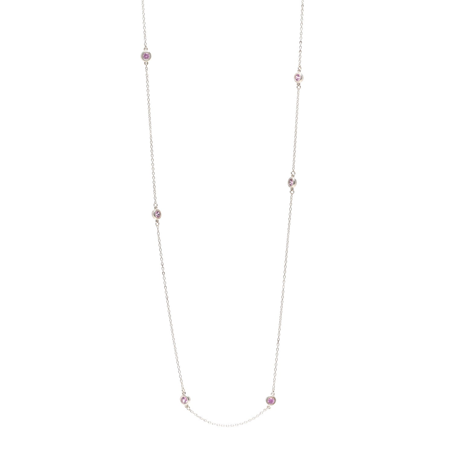 Tiffany Sterling Silver Pink Sapphire Elsa Peretti Color By The Yard 12 Station Necklace 1 of 4