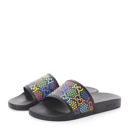 Gucci GG Supreme Monogram Psychedelic Mens Slide Sandals 9 Black Multicolor 3 of 6