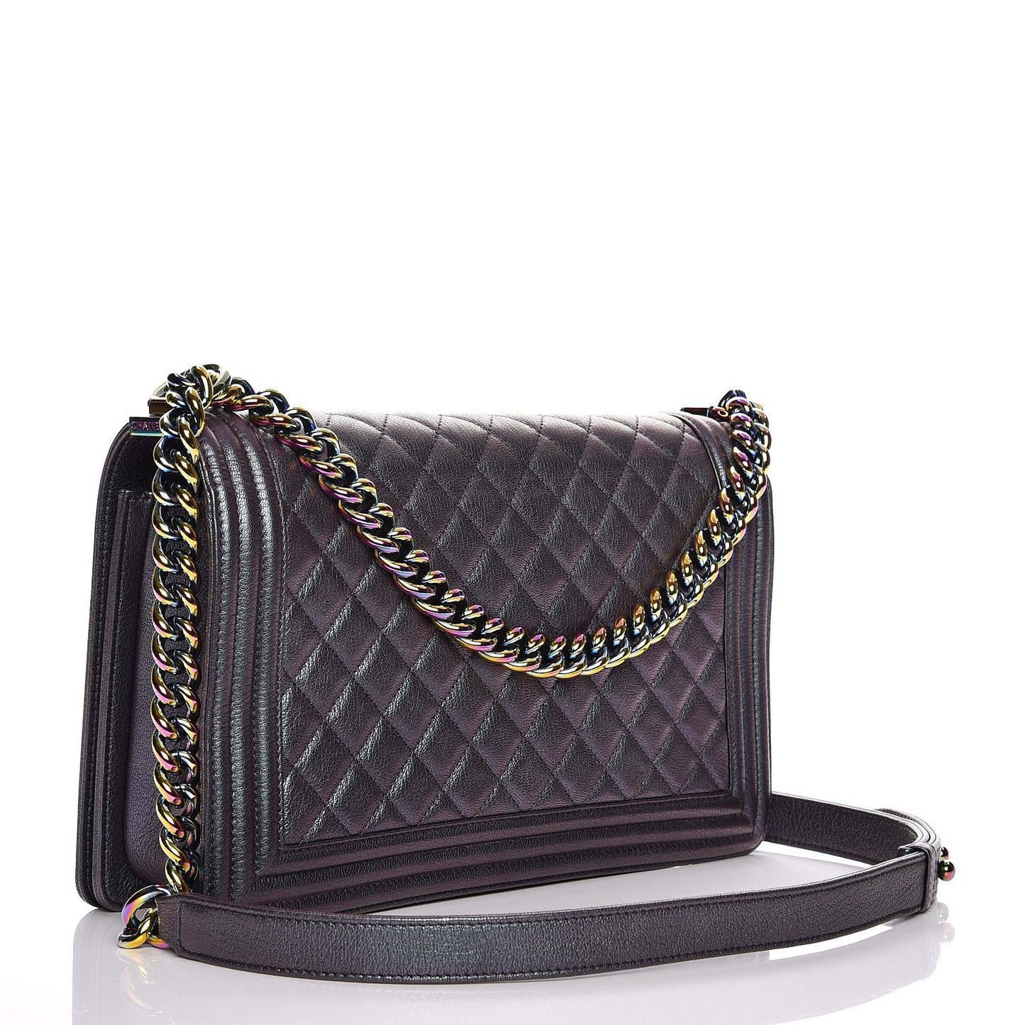 Iridescent Goatskin Quilted New Medium Boy Flap Purple