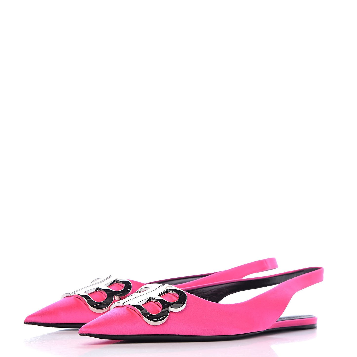 Satin BB Knife Pointy Toe Slingback Flats 38.5 Neon Pink