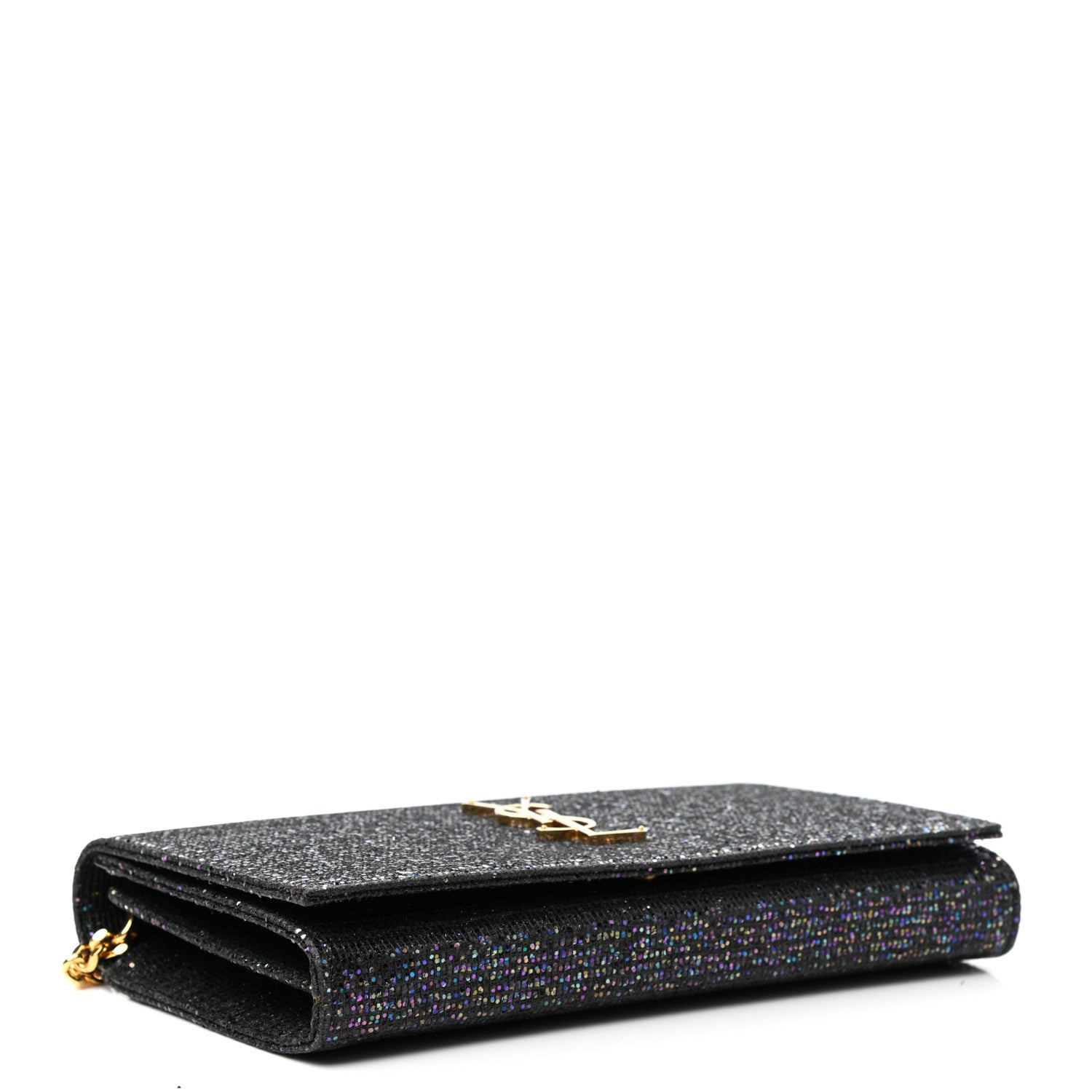 Saint Laurent Glitter Classic Monogram Chain Wallet Black Multicolor 4 of 10
