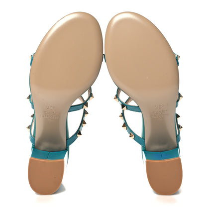 Valentino Garavani Calfskin Nappa Rockstud 60mm Caged Slide Sandals 36.5 Ultra Marine Green 5 of 9