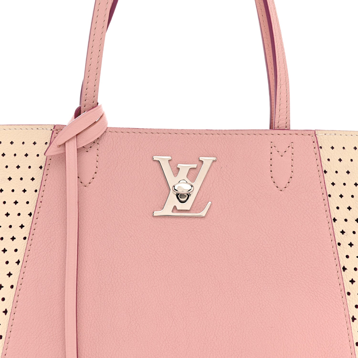 Louis Vuitton Calfskin Perforated Lockme Cabas Rose Poudre Creme 8 of 12