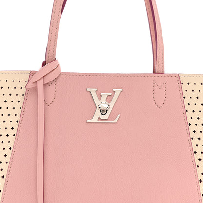 Louis Vuitton Calfskin Perforated Lockme Cabas Rose Poudre Creme 8 of 12