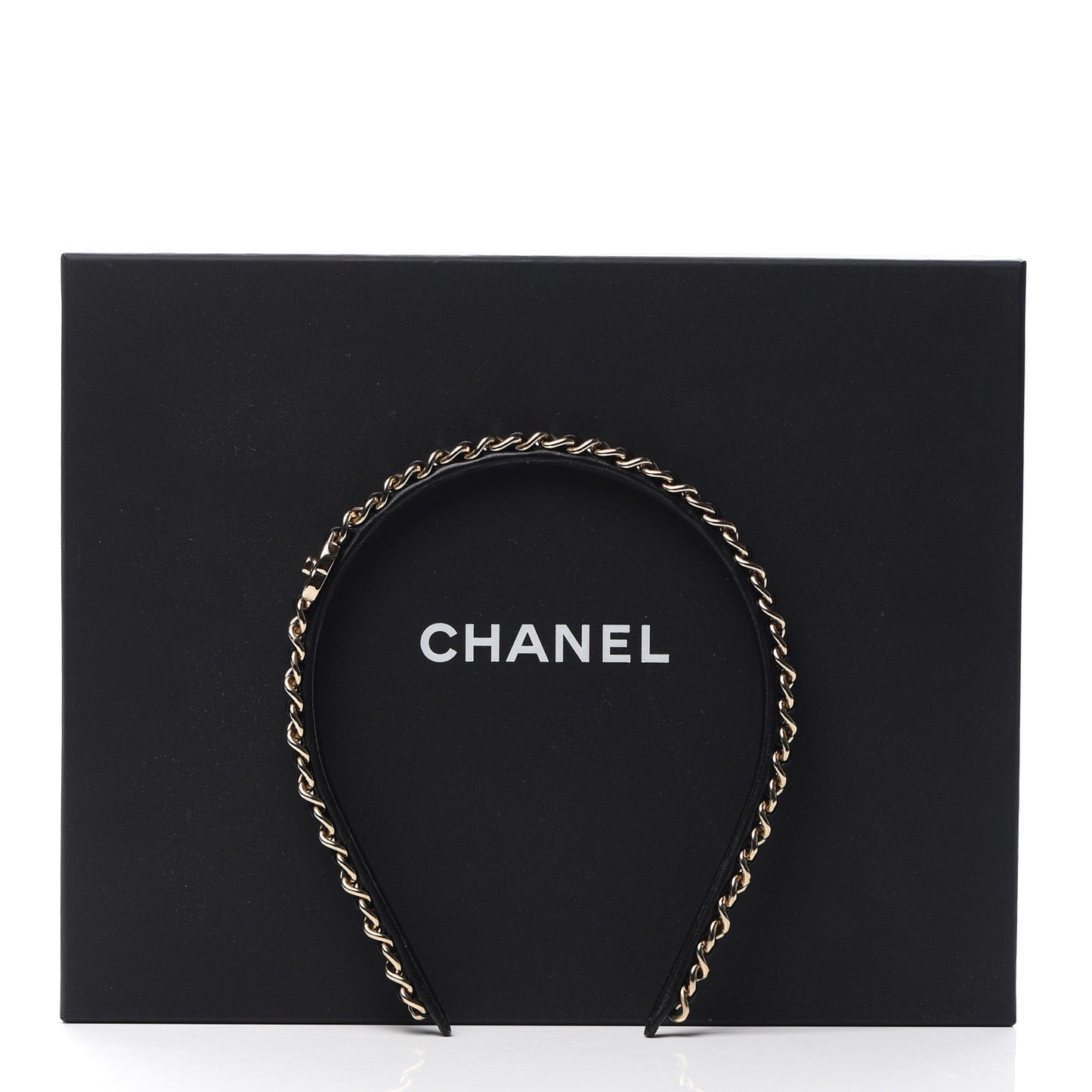 Metal Lambskin CC Turnlock Chain Headband Gold Black