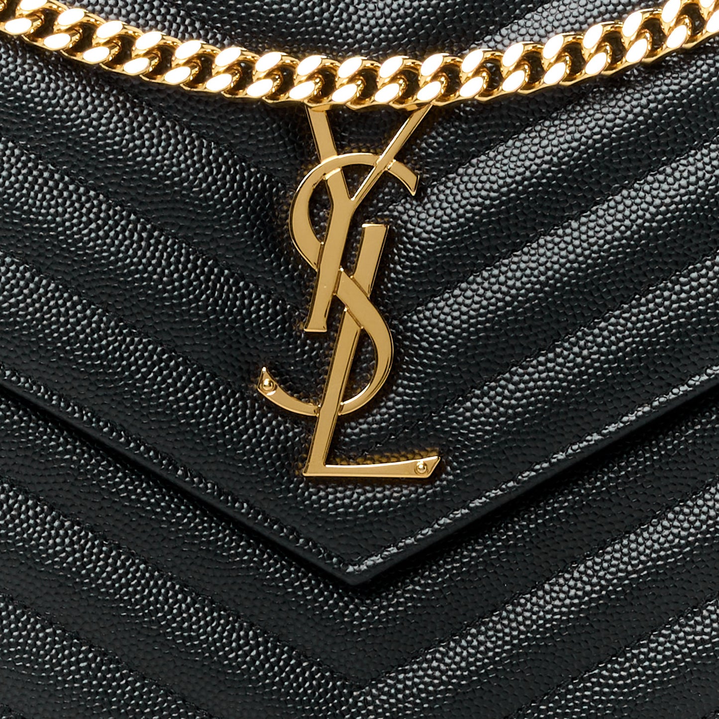 Grain De Poudre Matelasse Chevron Monogram Envelope Chain Wallet Black