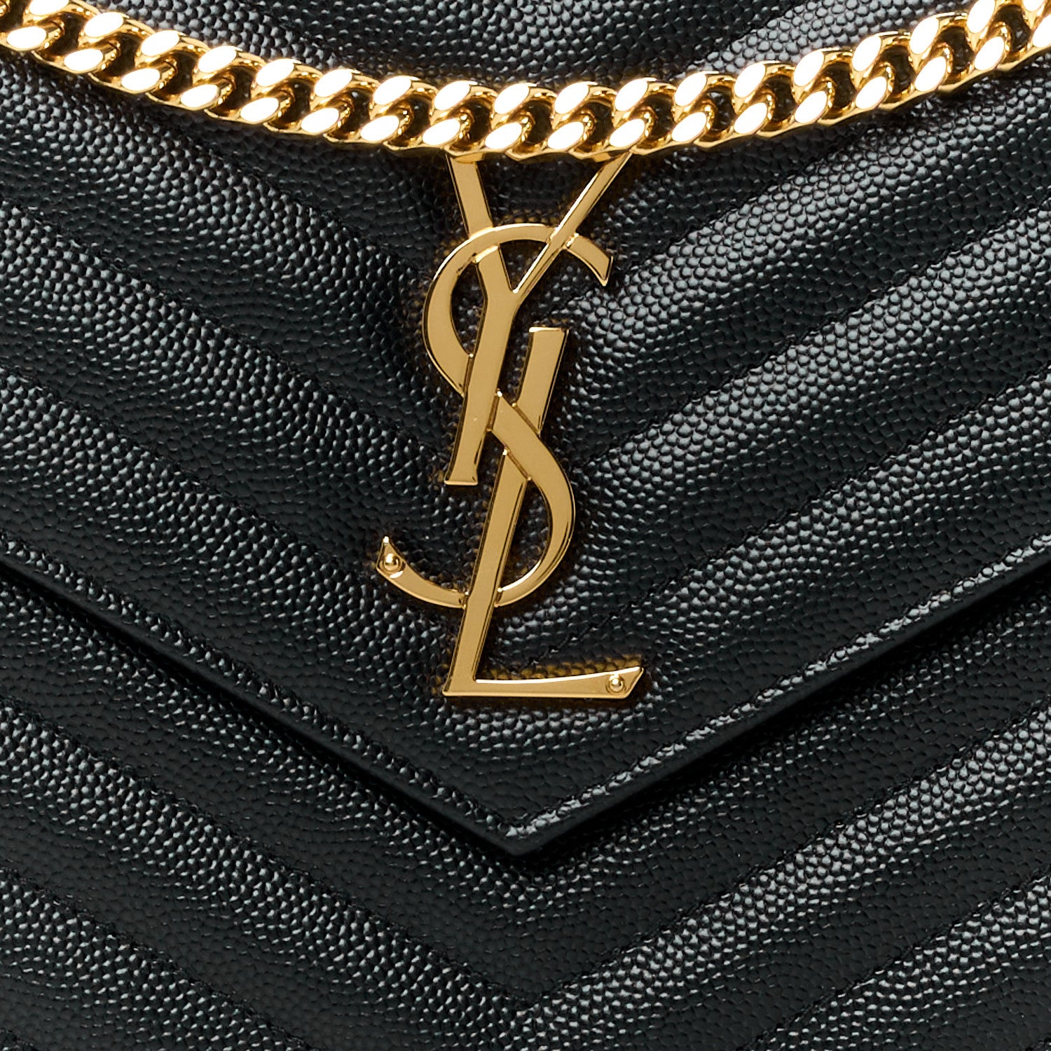 Saint Laurent Grain De Poudre Matelasse Chevron Monogram Envelope Chain Wallet Black 8 of 11