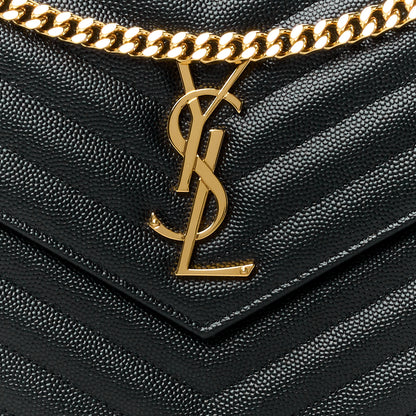 Saint Laurent Grain De Poudre Matelasse Chevron Monogram Envelope Chain Wallet Black 8 of 11