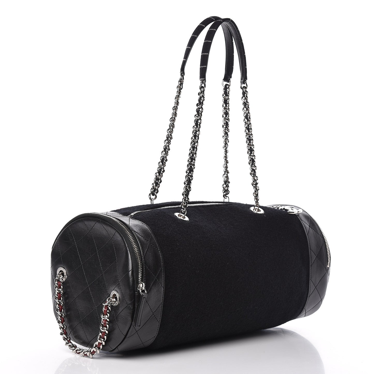 Wool Calfskin Embroidered Paris Hamburg Bowling Bag Black