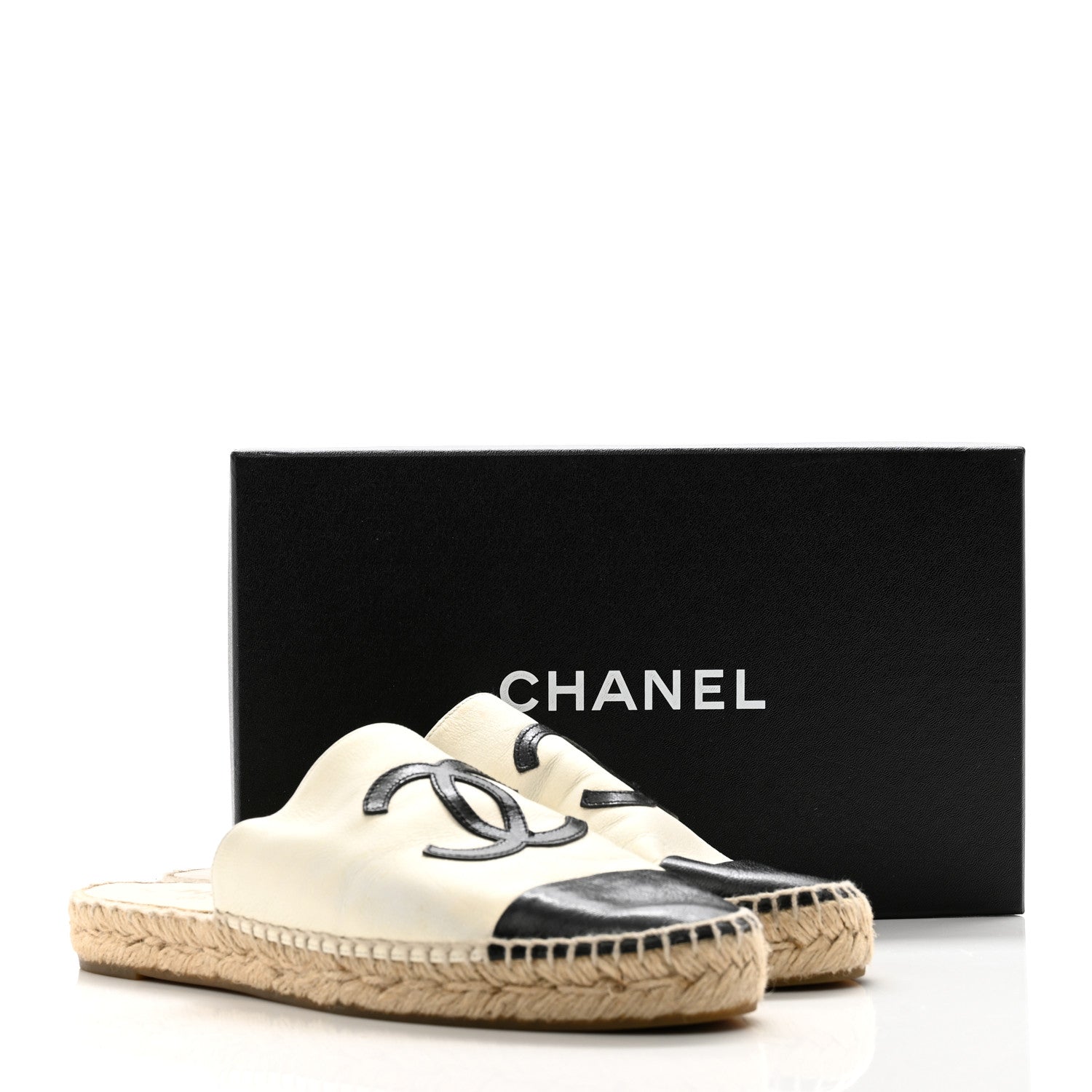 Chanel Iridescent Goatskin CC Espadrille Mules 40 Ivory Black 10 of 10