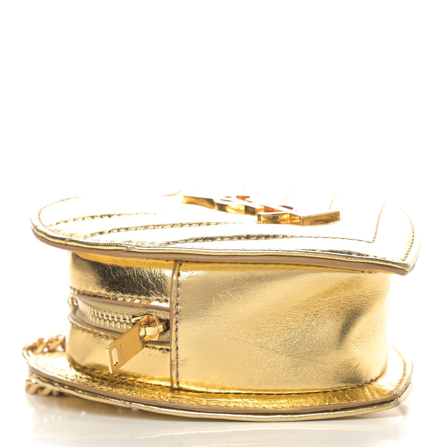 Metallic Calfskin Matelasse Chevron Monogram Small Love Heart Chain Bag Gold