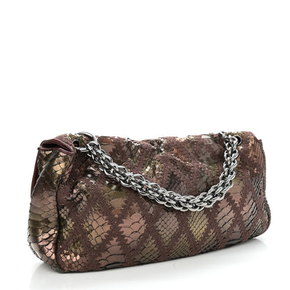 Chanel Metallic Snakeskin Crochet Soft and Chain Maxi Flap Burgundy Multicolor 3 of 11