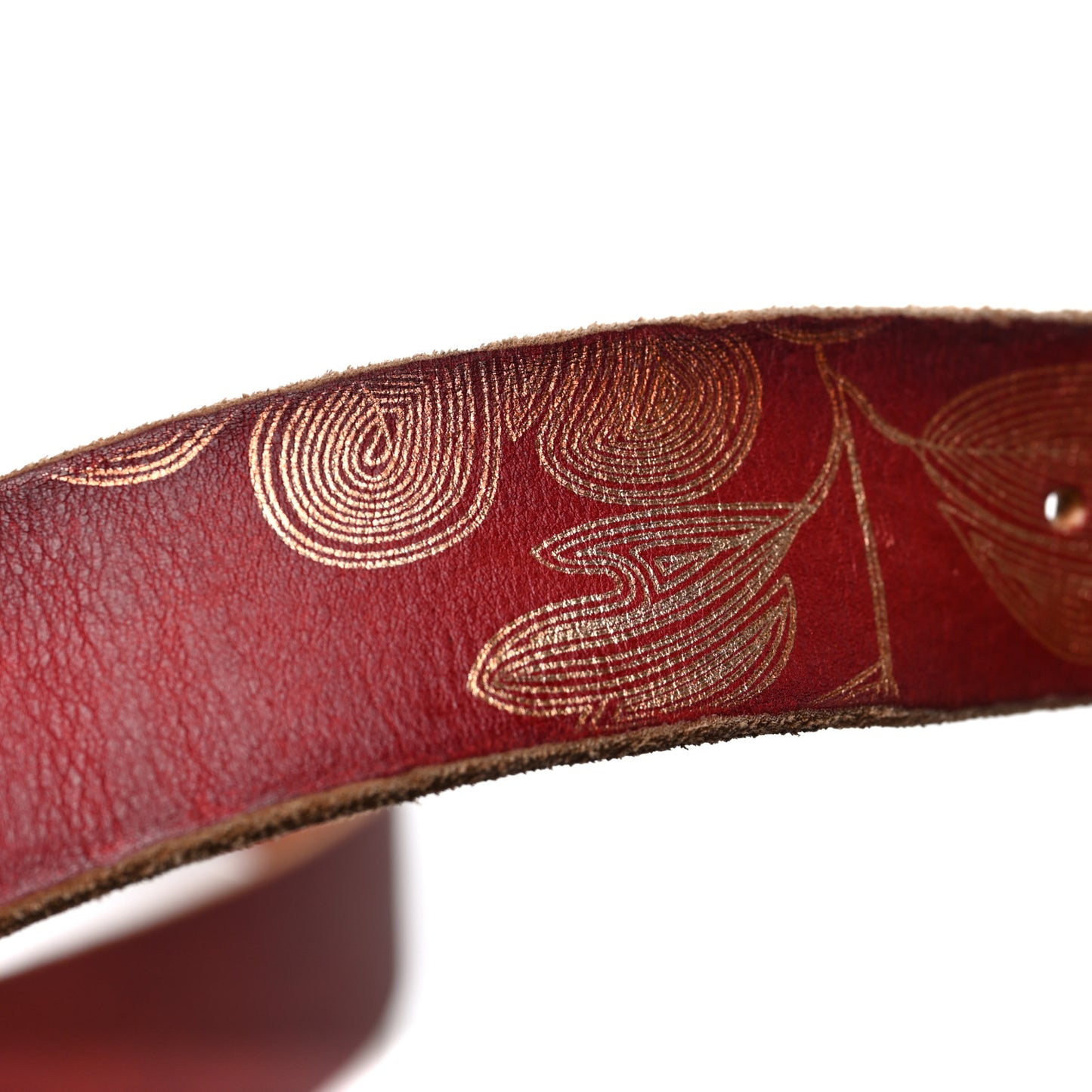 Faded Calfskin Leaf Print Double G 40mm Belt 95 38 Hibiscus Red Gold