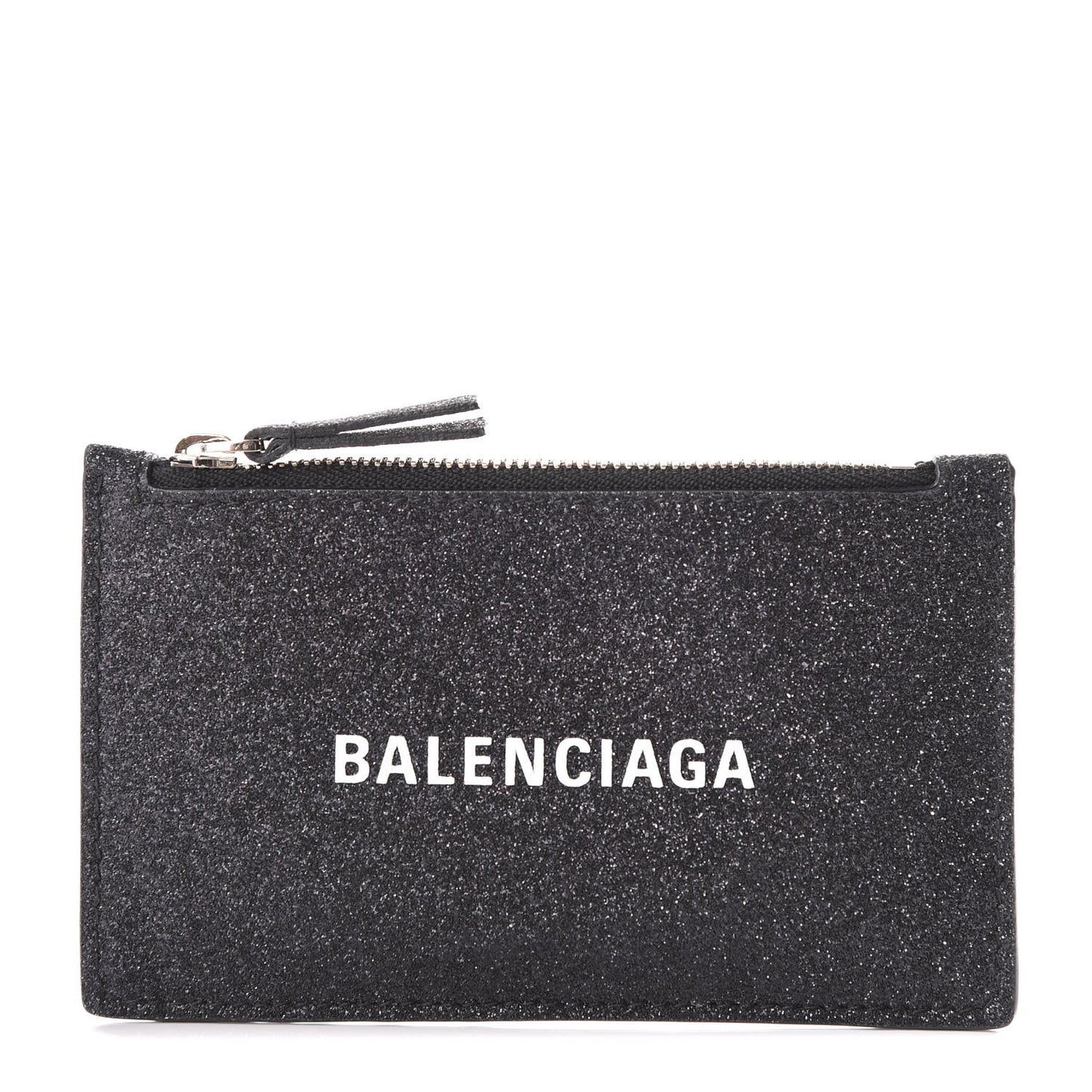 Glitter Sparkled Calfskin Logo Long Card Holder Black