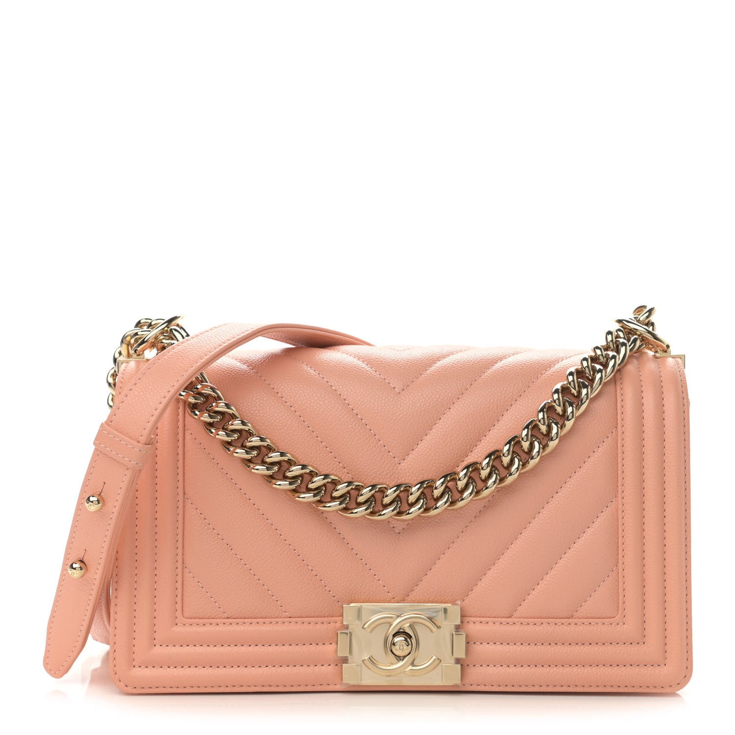 Caviar Chevron Quilted Medium Boy Flap Light Orange