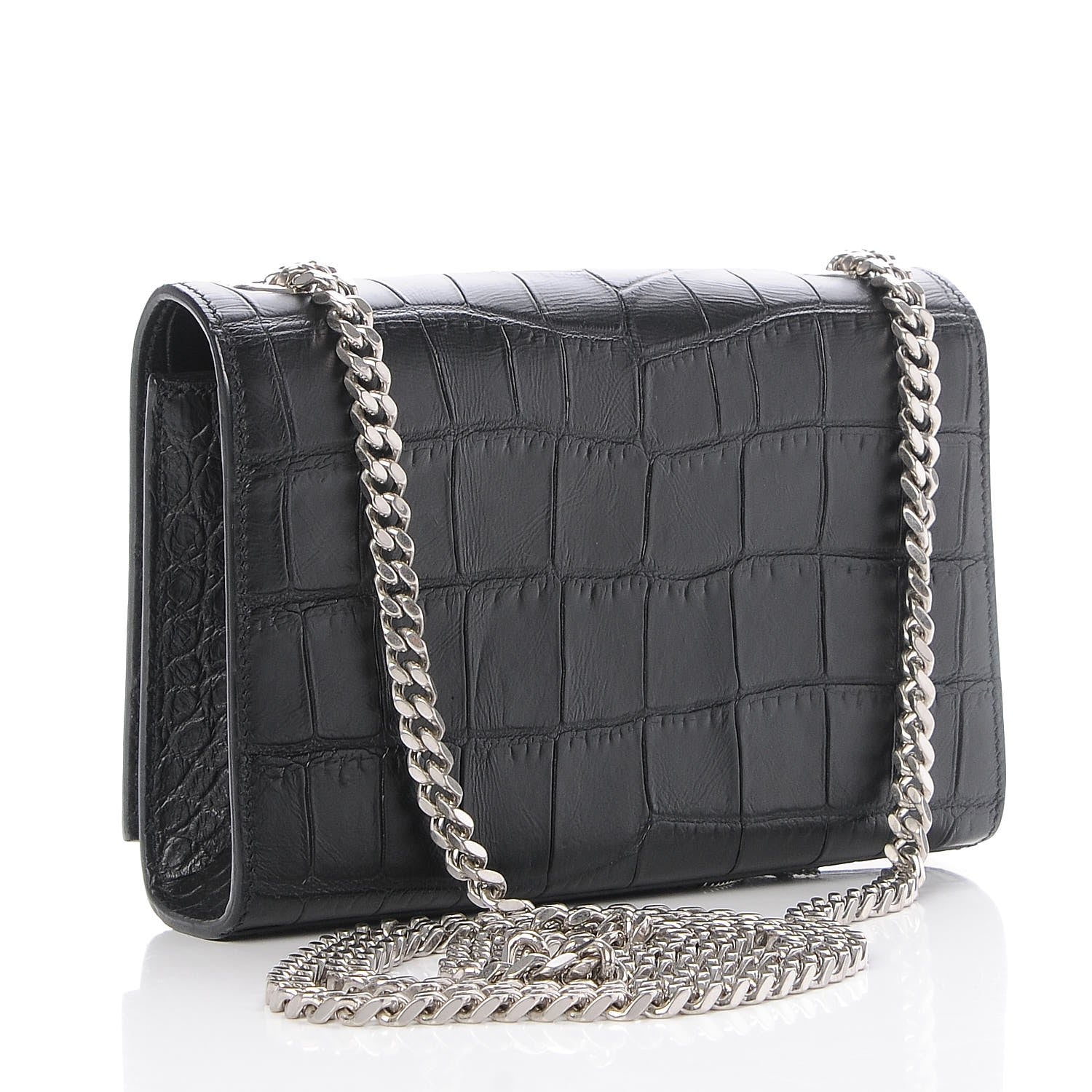 Saint Laurent Calfskin Crocodile Embossed Monogram Small Kate Tassel Satchel Black 3 of 7