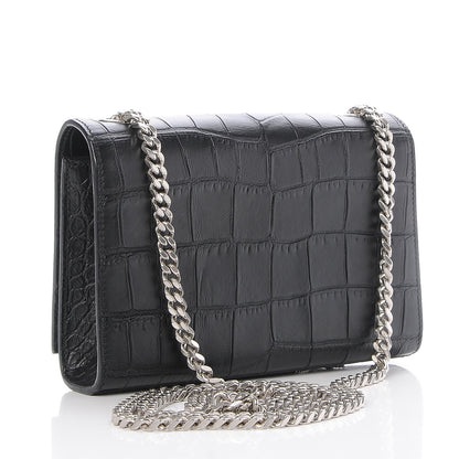 Saint Laurent Calfskin Crocodile Embossed Monogram Small Kate Tassel Satchel Black 3 of 7
