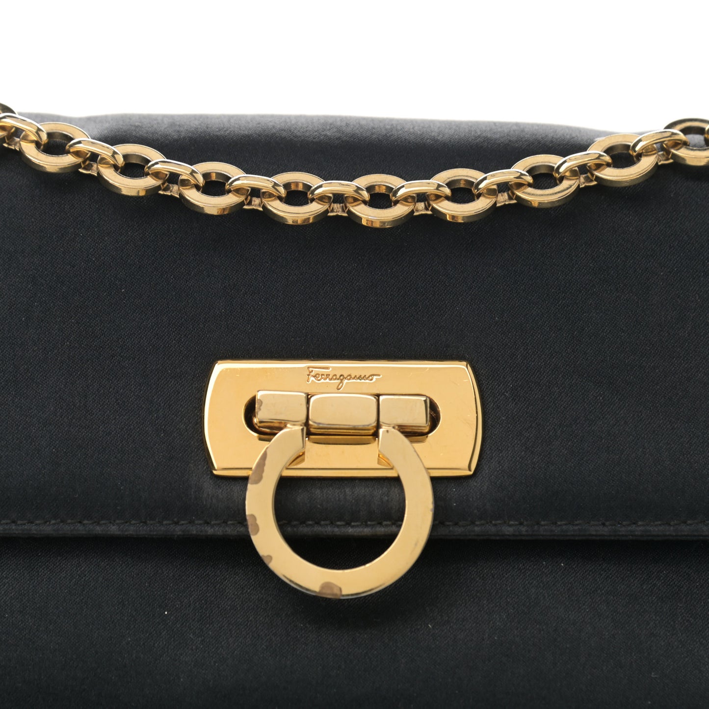 Satin Gancini Chain Crossbody Black