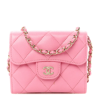 Chanel Caviar Quilted Flap Card Holder On Chain Pink 1 of 11