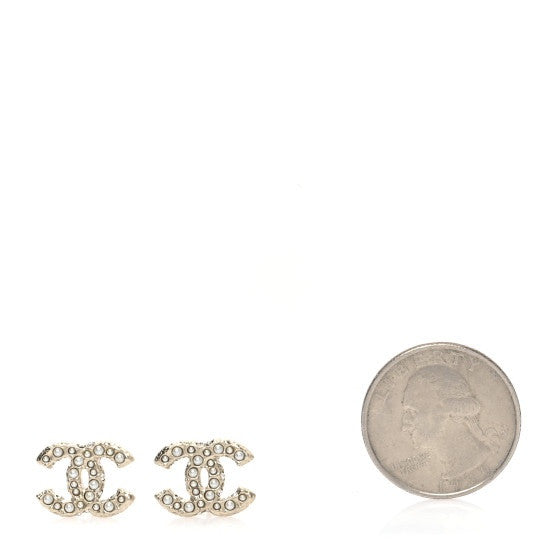 Pearl Studded CC Earrings Gold